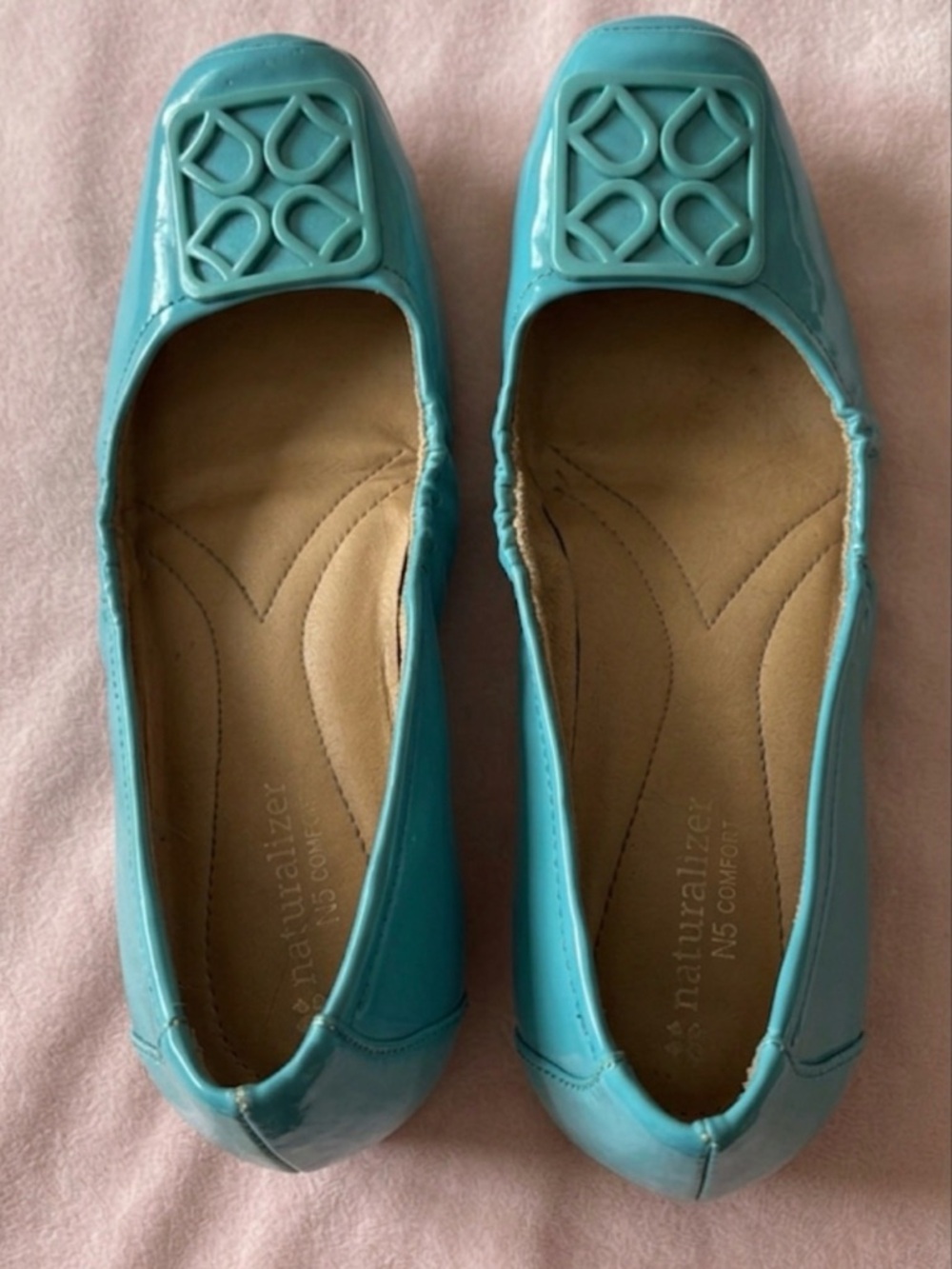 Naturalizer Turquoise Patent Square-Toe Ballet Flats